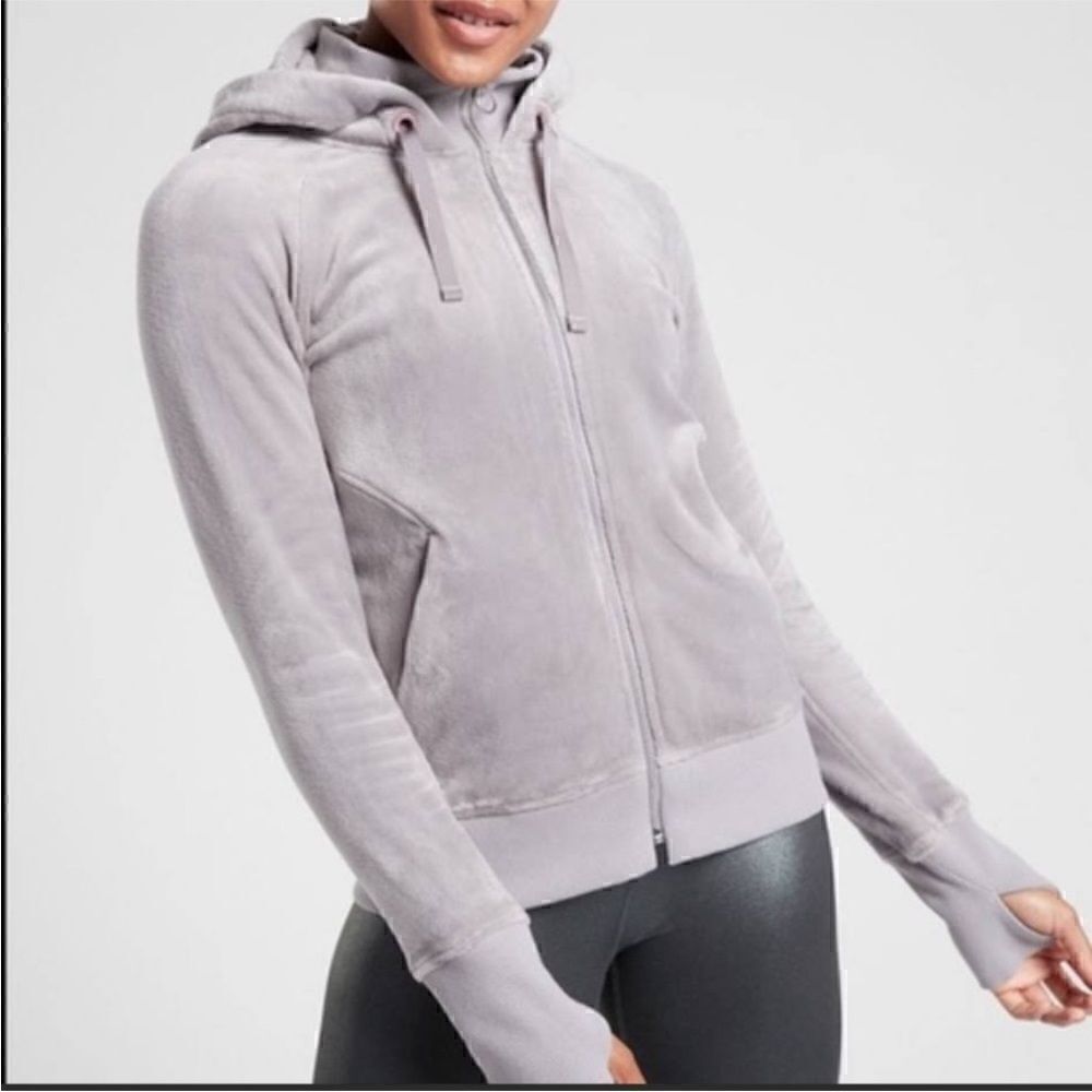 Athleta Triumph Double Cozy Karma Full ZIP Velours Hoodie Women Size S